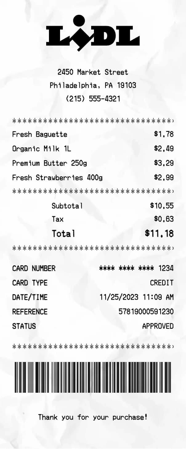 Lidl receipt example