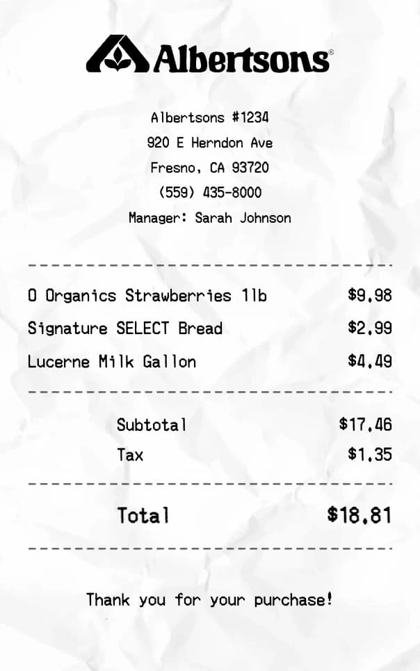 Albertsons receipt example