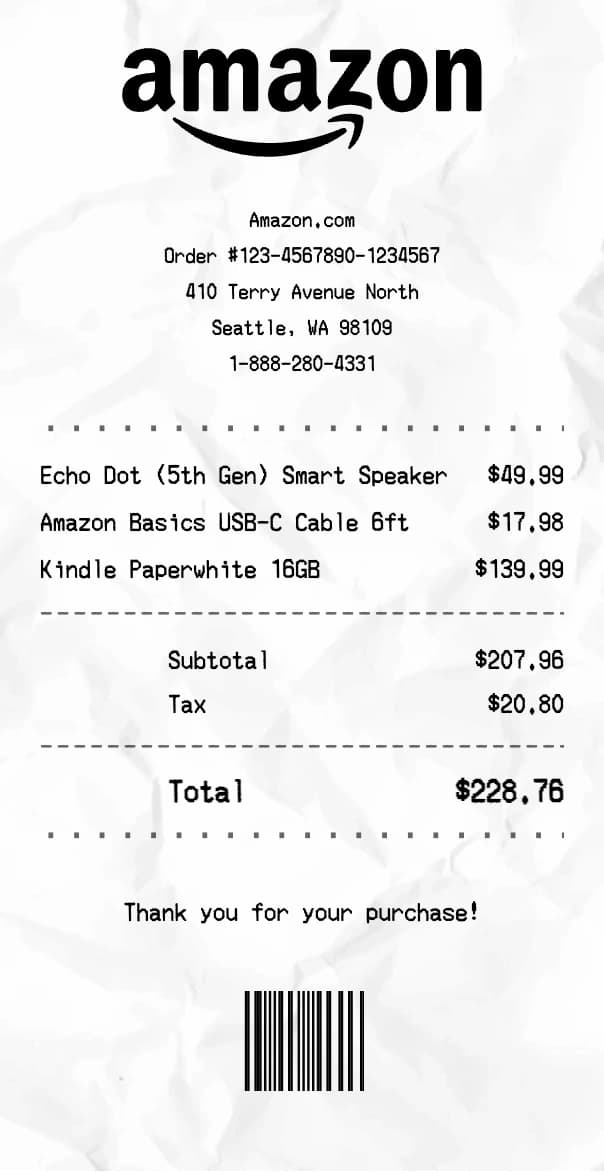 Amazon receipt example