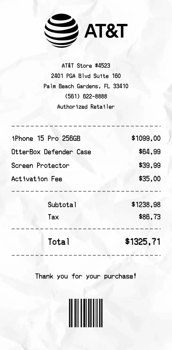 AT&T receipt example