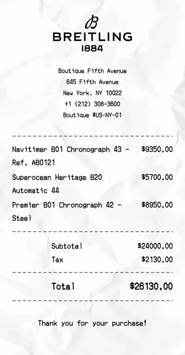 Breitling receipt example