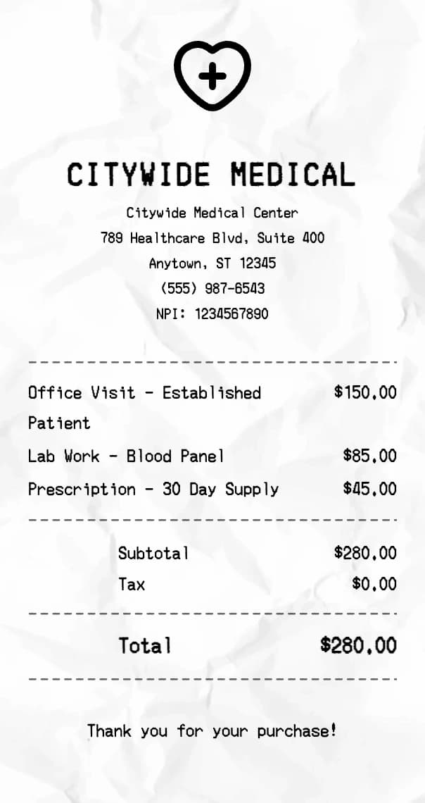 Doctor receipt example