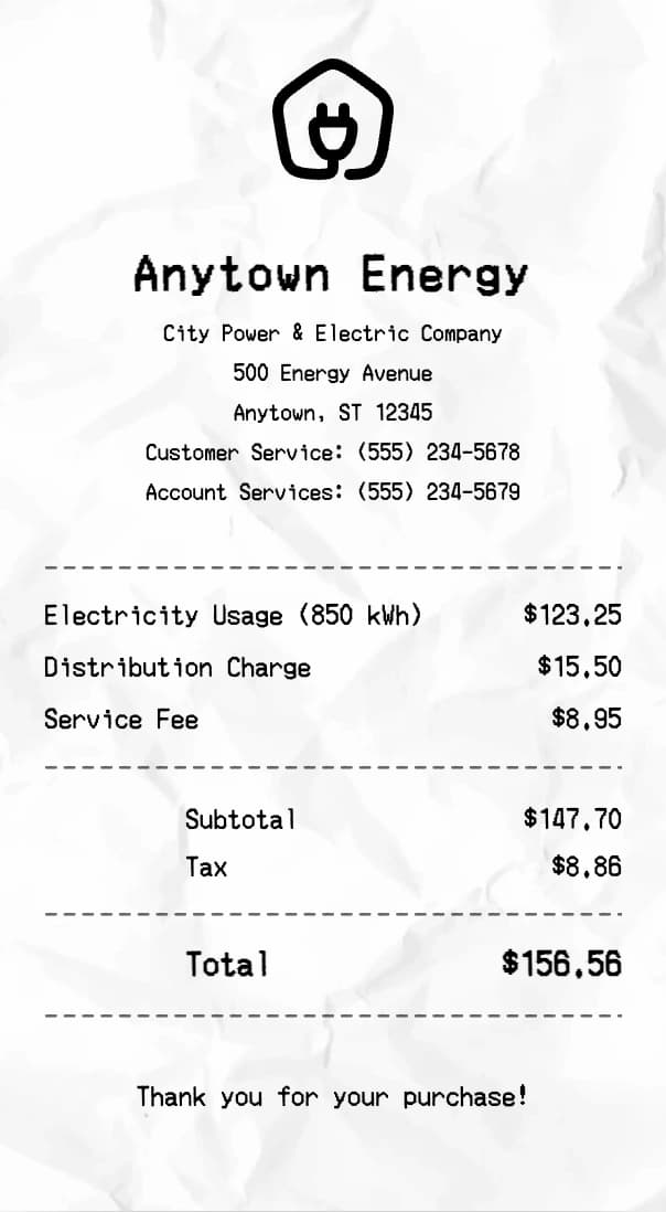 Electricity receipt example