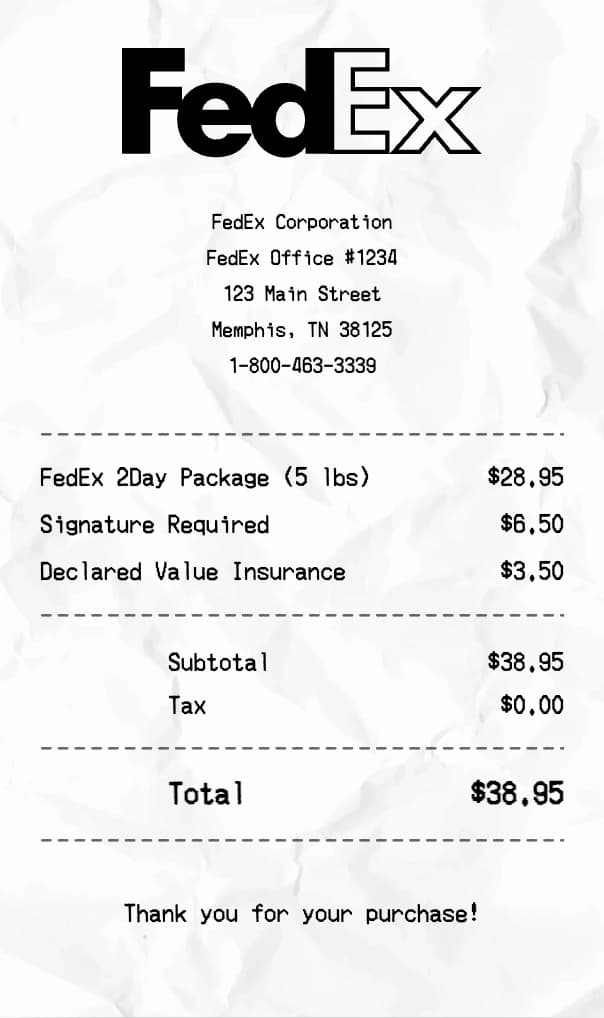 FedEx receipt example
