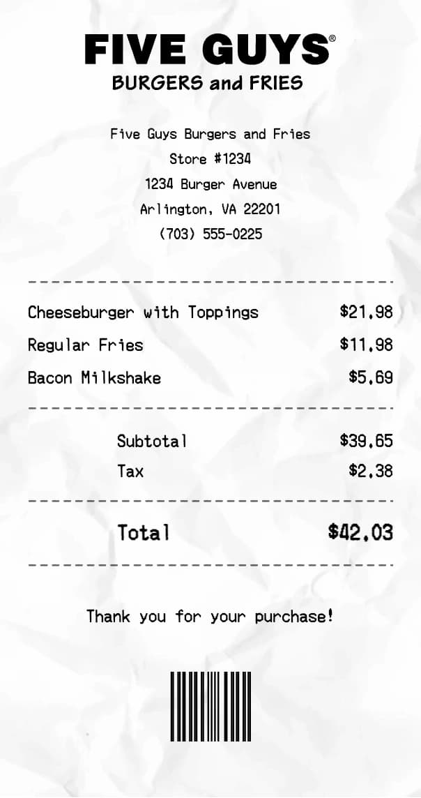 Five Guys receipt example