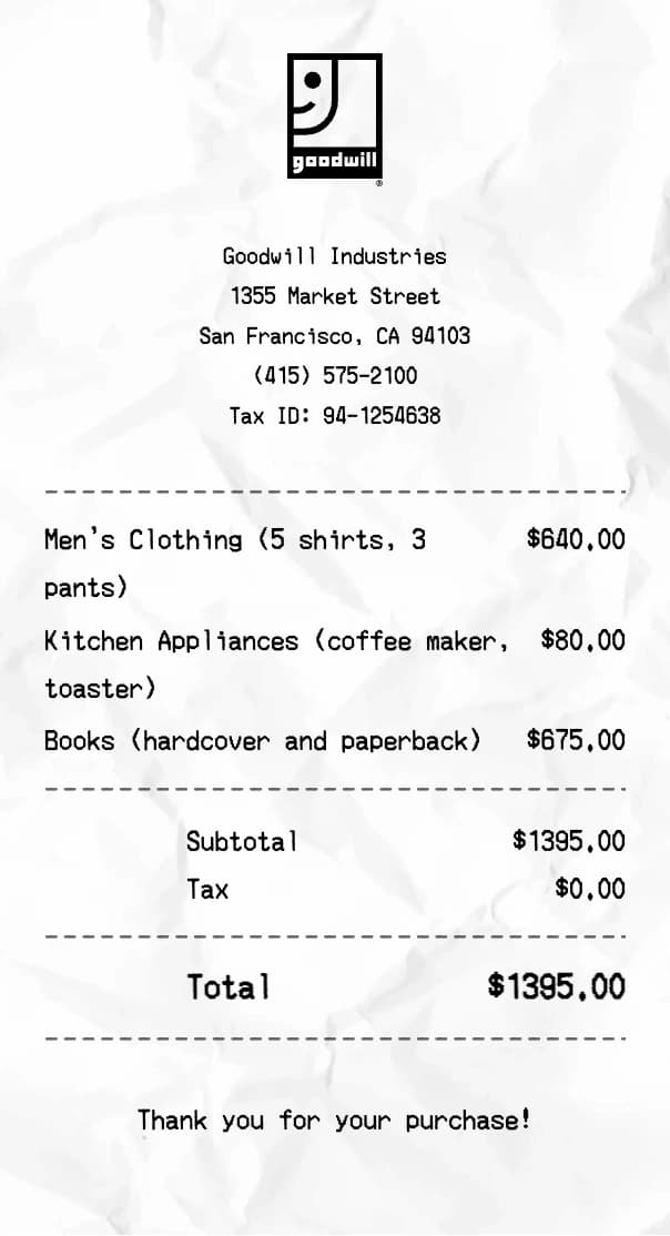 Goodwill Donation receipt example