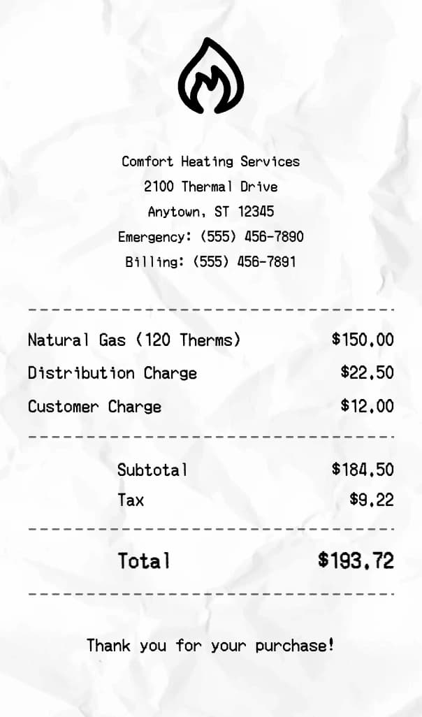 Heating receipt example