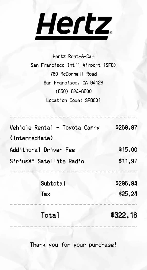 Hertz receipt example