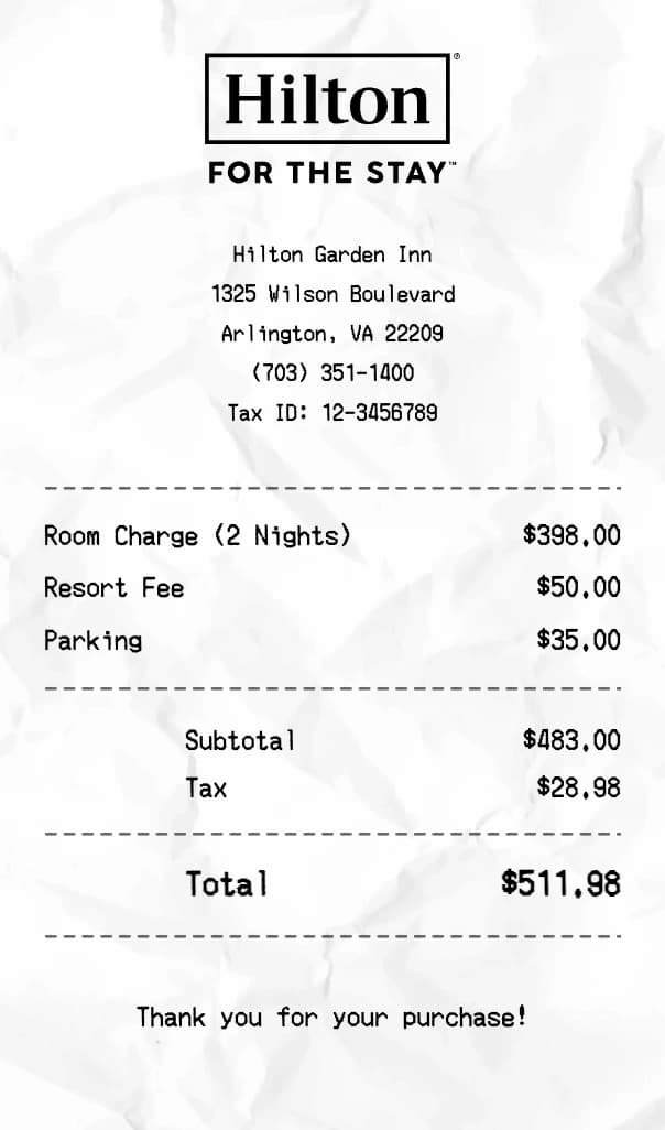Hilton receipt example