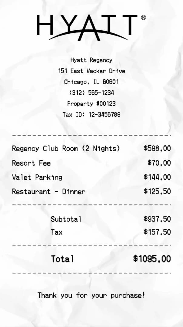 Hyatt receipt example