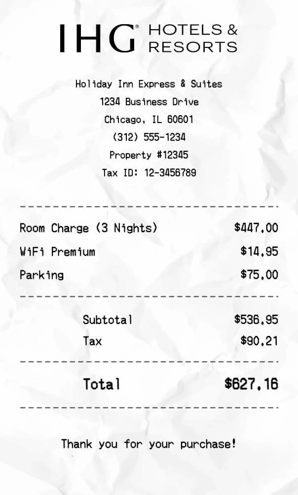 IHG receipt example