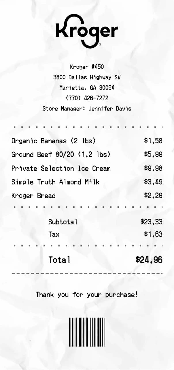 Kroger receipt example