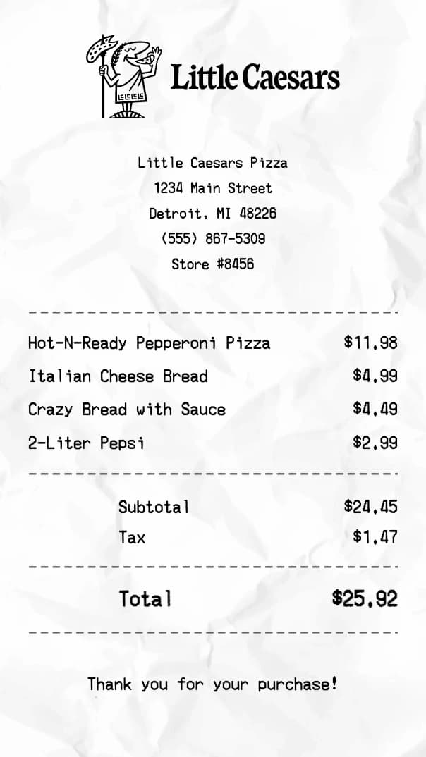 Little Caesars receipt example