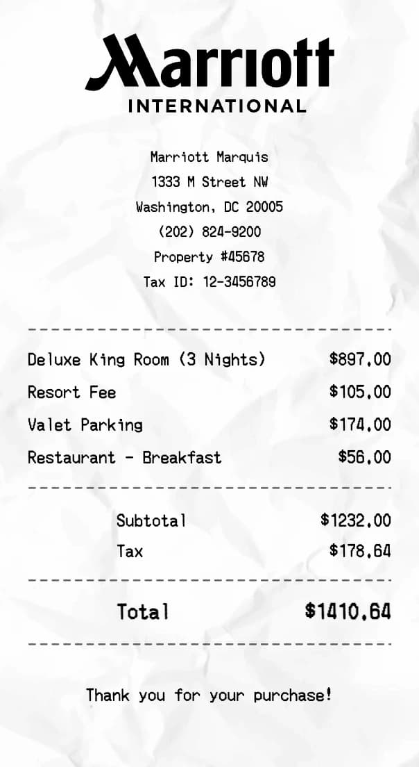 Marriott receipt example