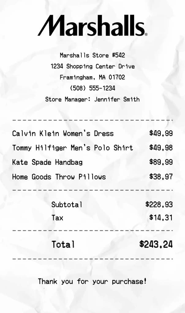 Marshalls receipt example
