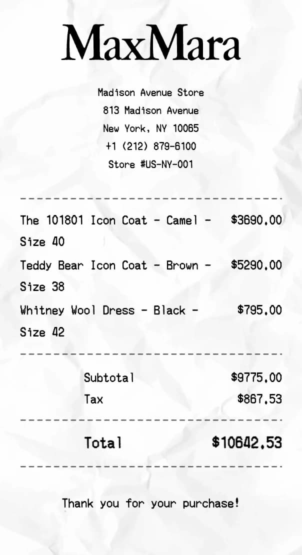 Max Mara receipt example