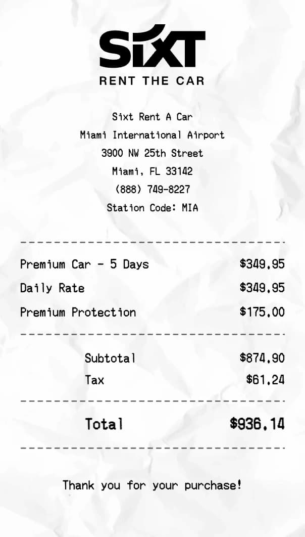 Sixt receipt example
