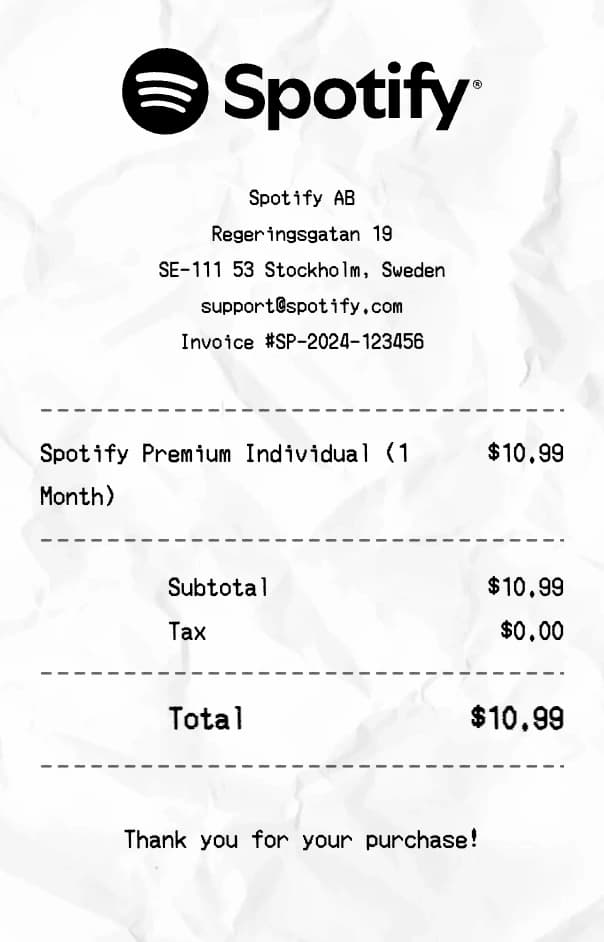 Spotify receipt example