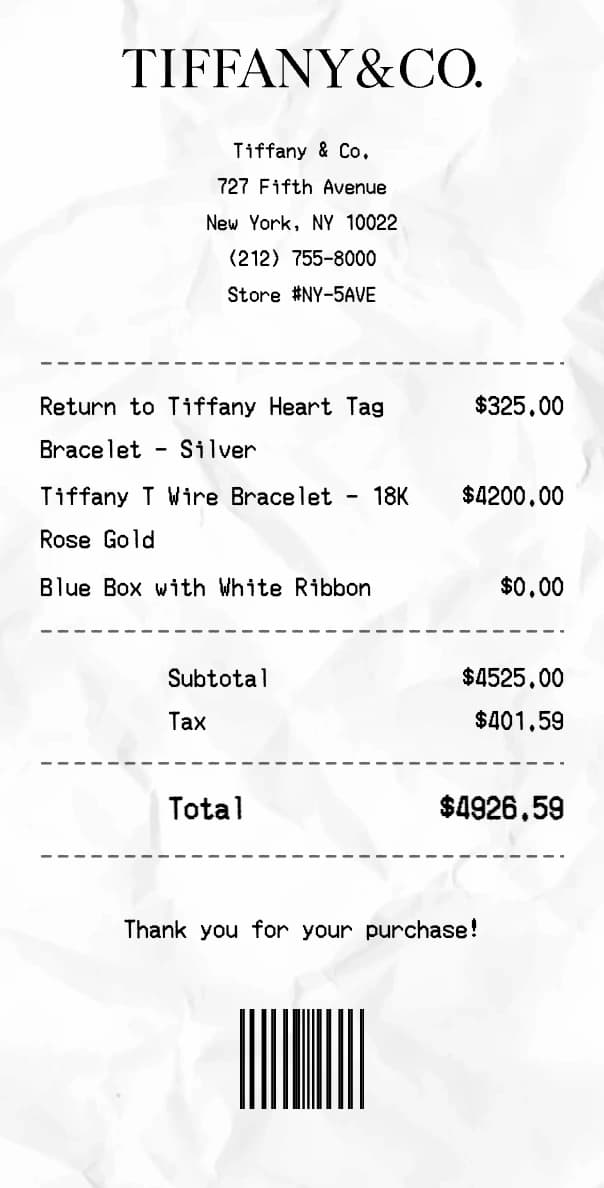 Tiffany & Co. receipt example