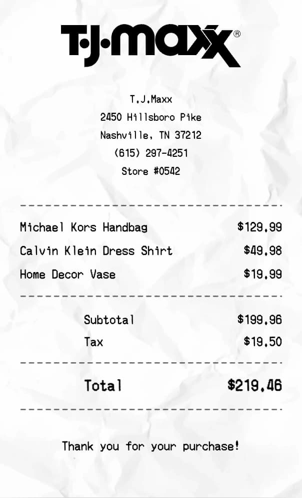 TJ Maxx receipt example