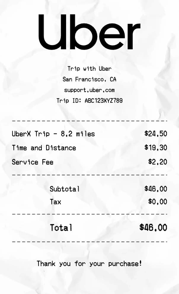 Uber receipt example