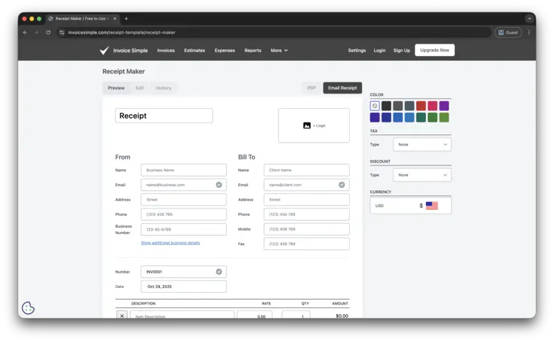 Invoice Simple Interface