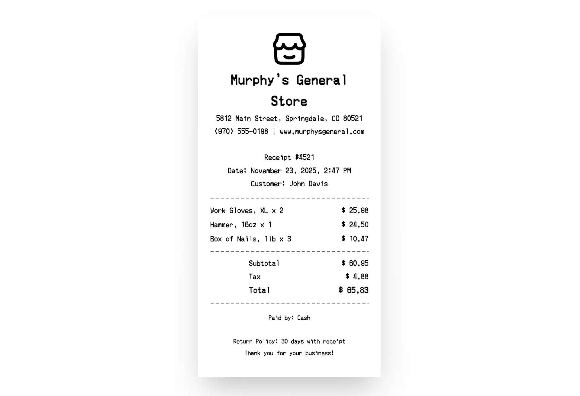Professional Retail Receipt Example